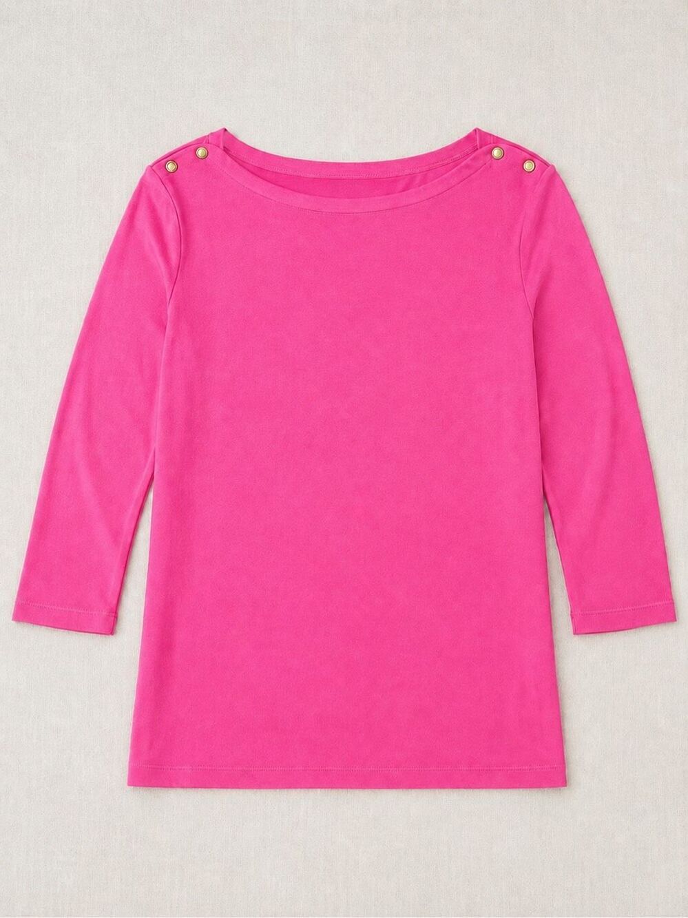 Lands’ End Pink Boat Neck Button Shoulder Cotton Top L Petite 14-16